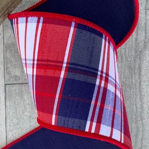 Red, White & Blue Plaid Ribbon: 4" x 10 Yards Wired Designer Ribbon