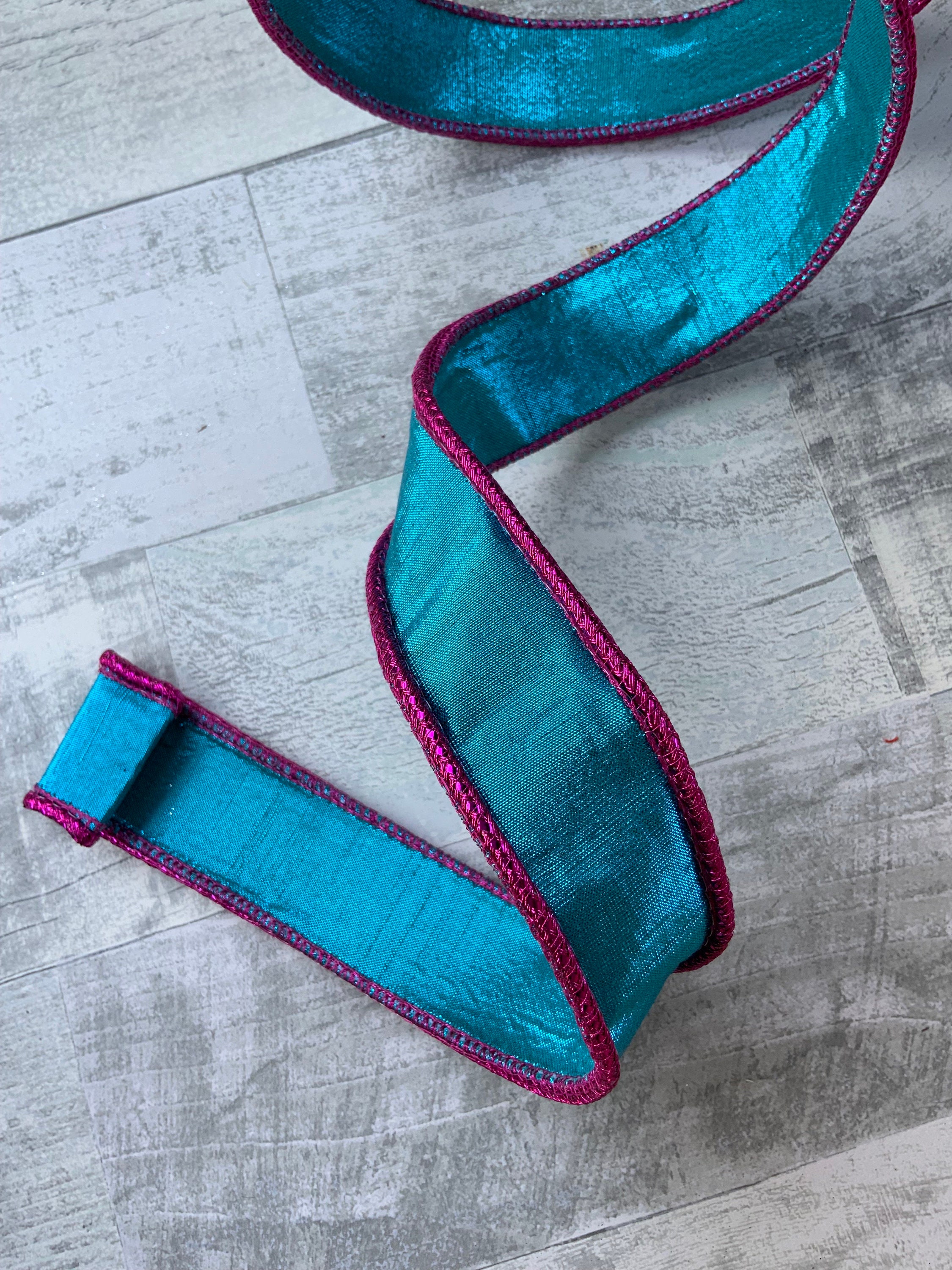 Turquoise & Hot Pink Wired Ribbon: Farrisilk Designer Luster Cord, 1.5 ...