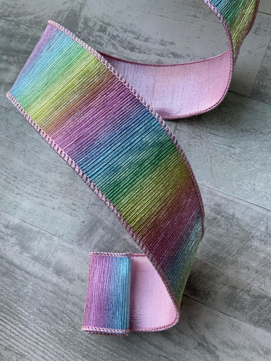 Spinor Ribbons Ribbon, Pink, Rainbow Sherbert, Multi, Double Sided, Wired Ribbon, 2.5 ...