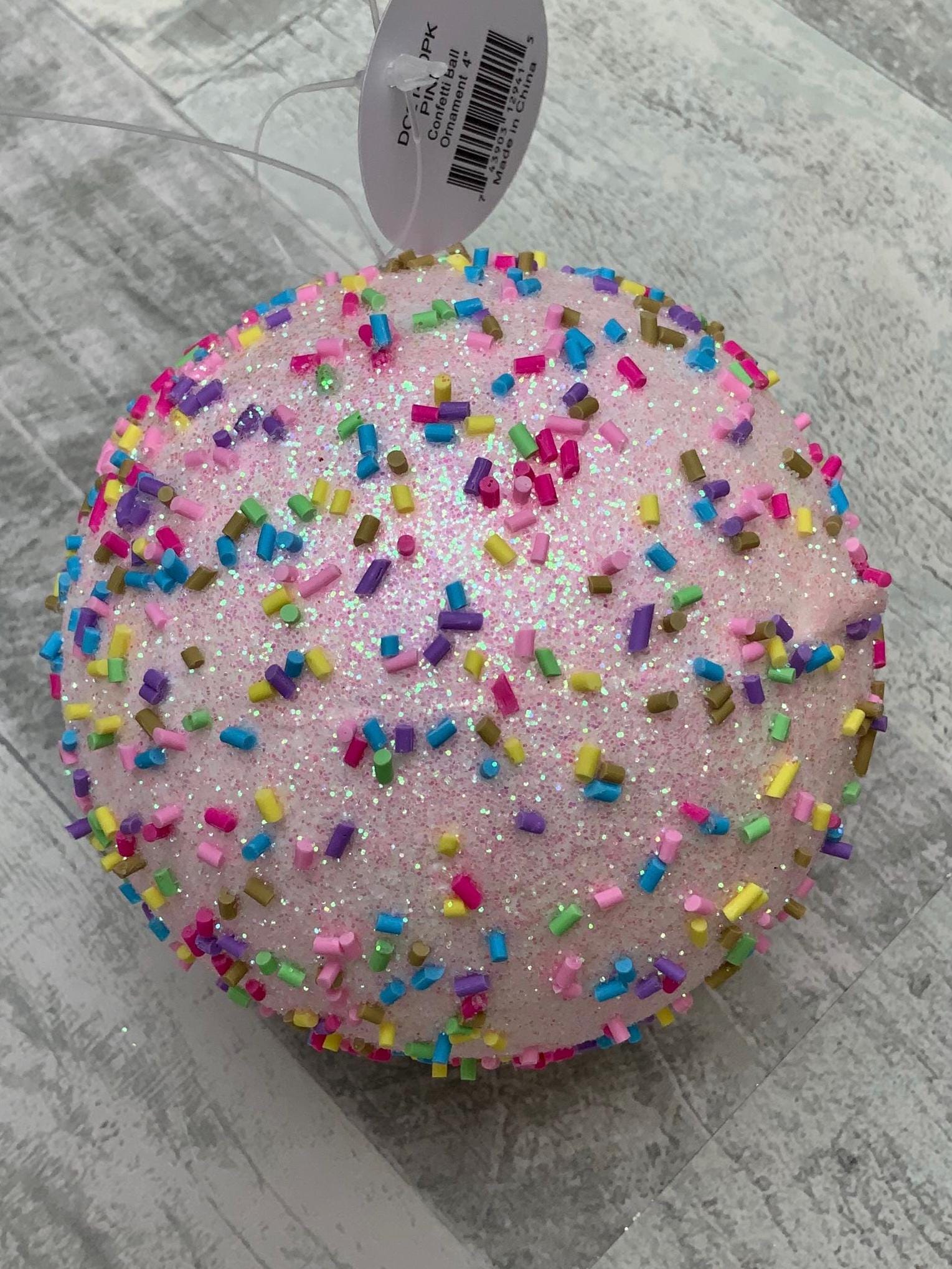 Pink Ornament, Pink Ball Ornament, Confetti, Sprinkles, Candy, Sweets, Pink, 4”