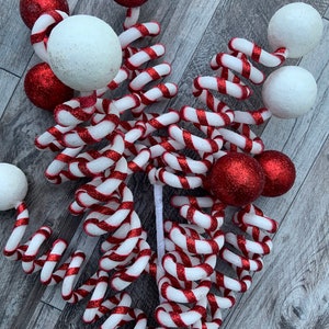 Curly Ball Spray, Red & White, Glitter Curly Spray, Christmas Spray, Floral Stem, Floral Spray, 34”