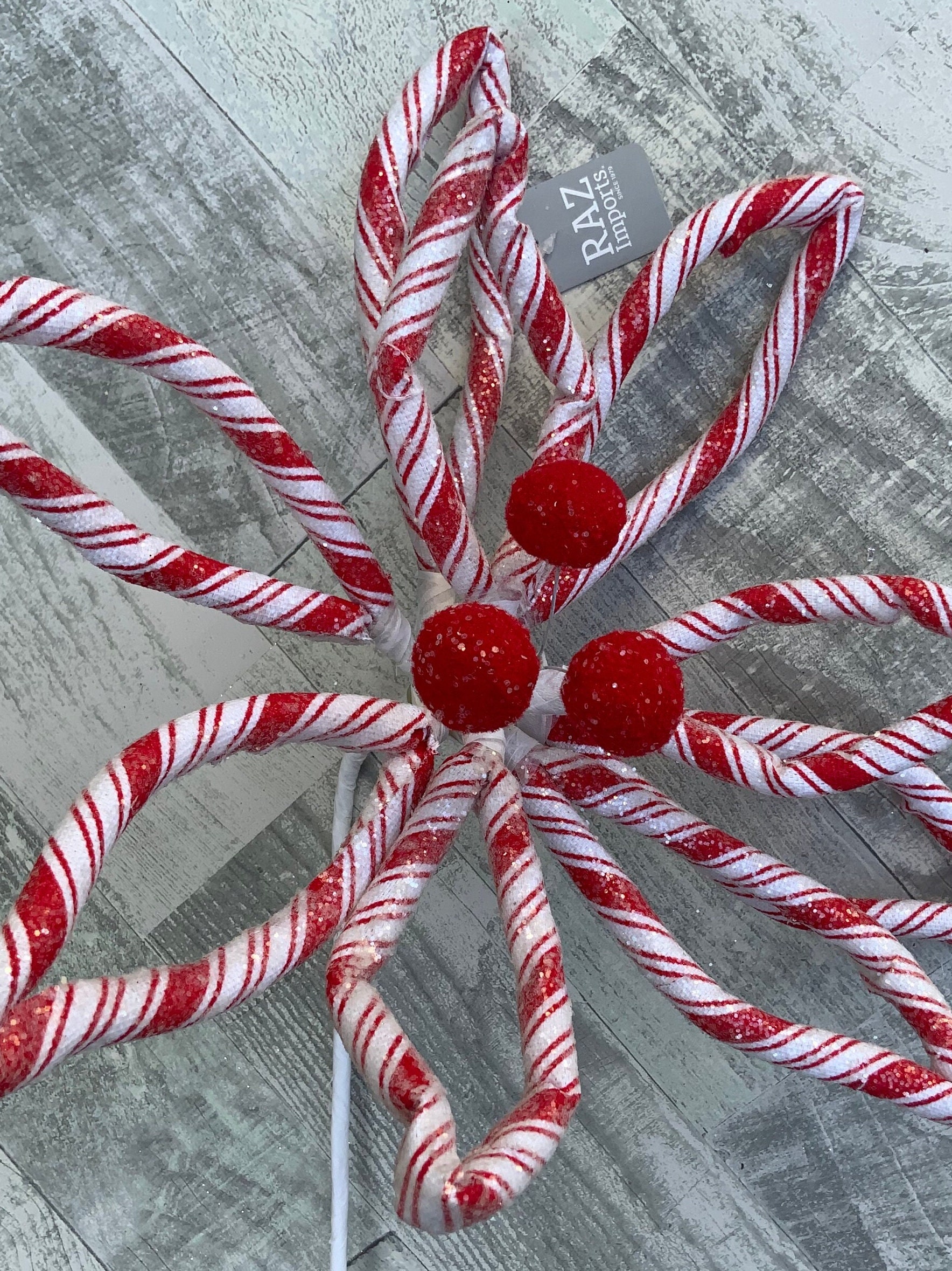 Raz 4 Red, Green, and White Striped Wired Christmas Ribbon, Raz Imports, Raz Christmas, Christmas tree accessories