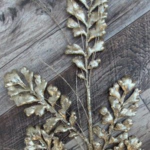 Gold Glitter Leaf Spray, Christmas Floral Pick (24&quot;)