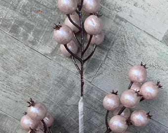 Pink Pearlized Crabapple Spray, Floral Pick, 25”