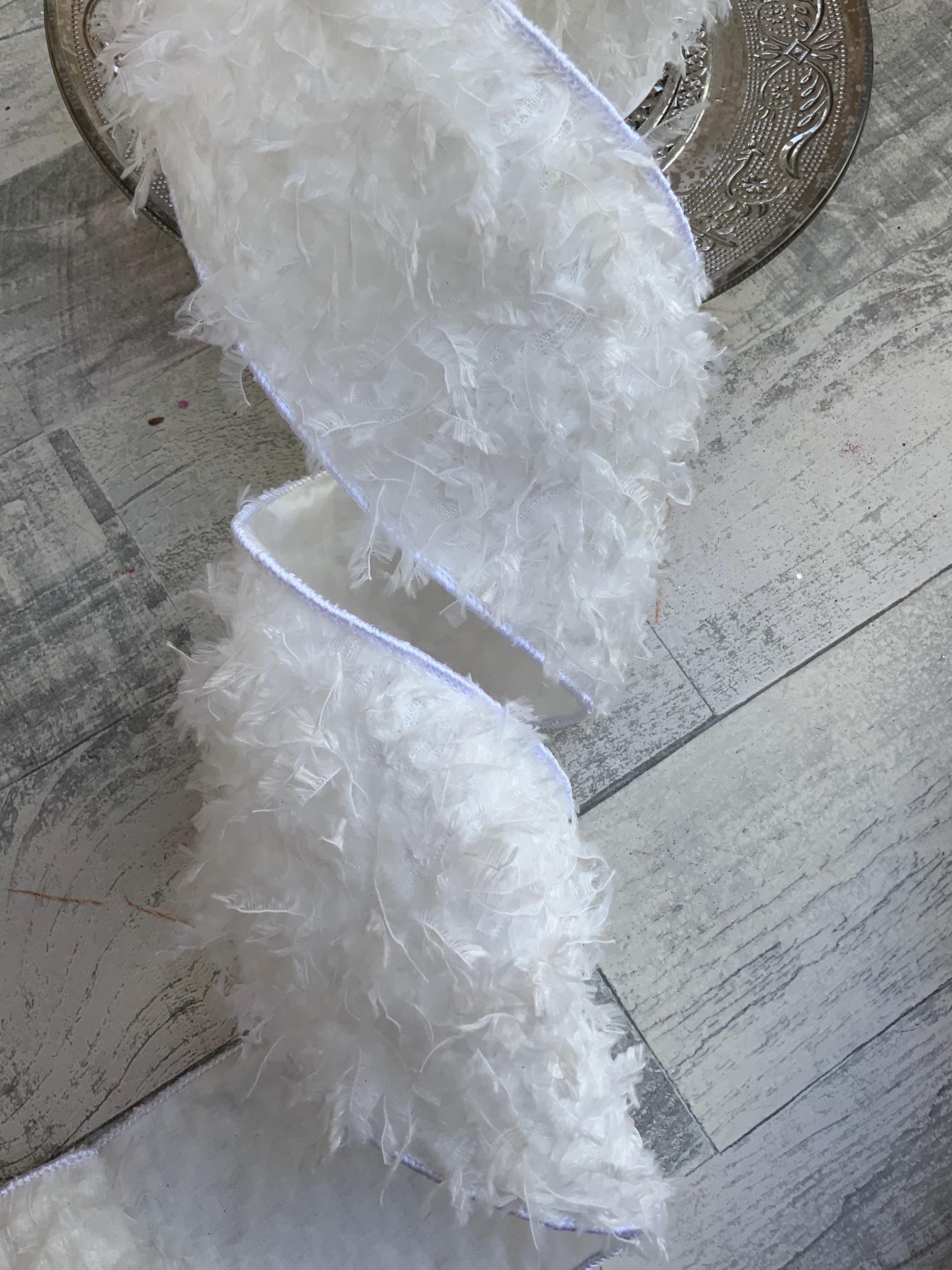 Party Ribbon Fuzz White Fuzzy Fur Wired Ribbon - 4