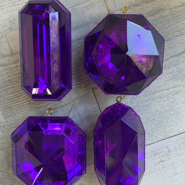 Jewel, Jewel Assortment, Set of 4, Ornament, Acrylic, Purple, Designer, 4”