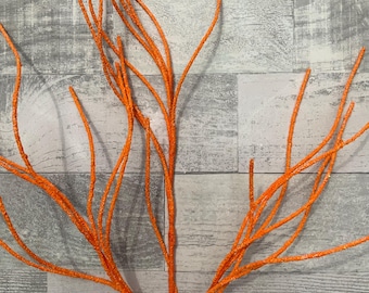 Orange Glitter Twig Spray - 30” Decorative Stem