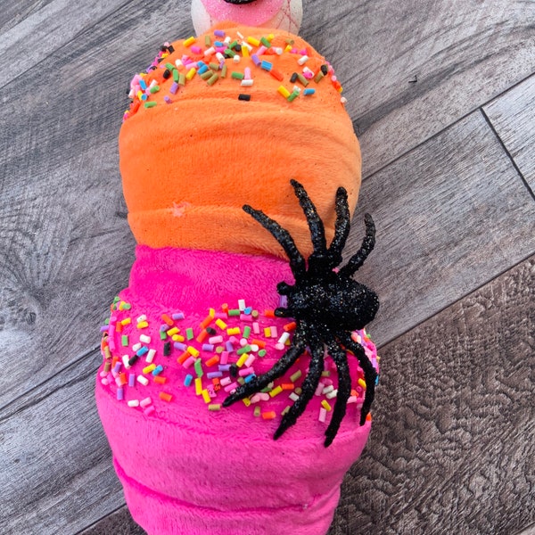 Ice Cream Cone, Orange, Pink, Ornament, Halloween Candy, Halloween, Sweets, Pick, Stem, Floral, Halloween Decor, Diameter 4”, Length 12”