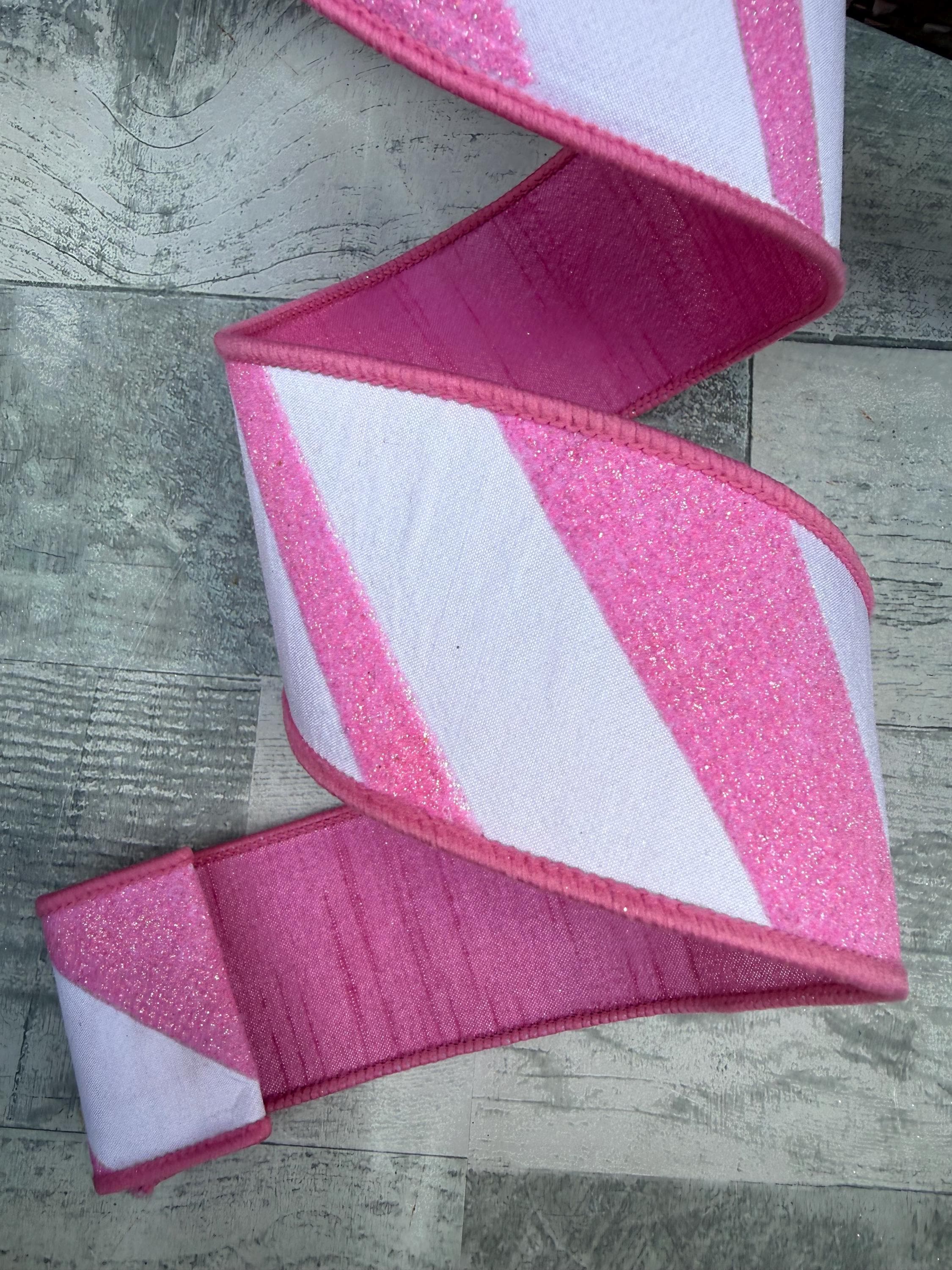 Pink Peppermint Stripe Ribbon: Candy Gloss Wired Farrisilk, 2.5