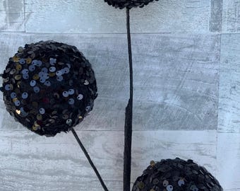 Black Sequin Ball Spray: Whimsical Holiday Decor, 24"