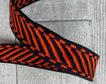 Orange & Black Wired Ribbon: Festive Textile Trim, 1" Designer Ribbon