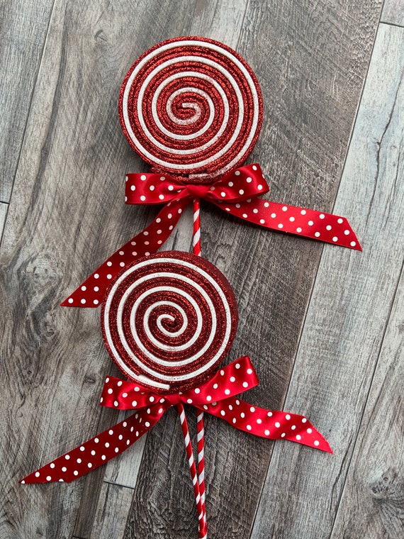 Christmas Candy Cane Peppermint 8.25 Lollipop Swirl Red White Tree  Ornaments