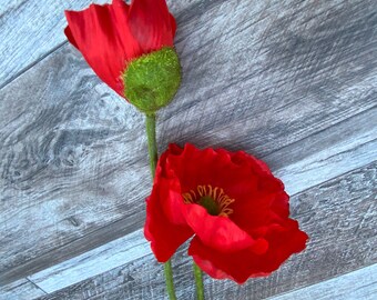 29" Summer Poppy Stem with Bud: Floral Design Element