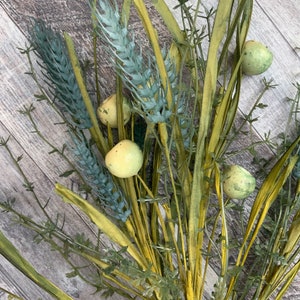 Fall Floral, Fall Spray, Crab Berry Wheat Filler Bush, Blue, Teal, 21”, Florals