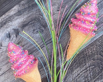 Ice Cream Cone, Ice Cream Cone Spray, Ice Cream Cone Pick, Pink with Sprinkles