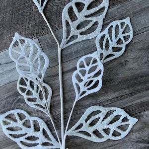 Frosted Leaf, White Leaf Spray, Frosted Cutout Winter Leaf Spray, 32”
