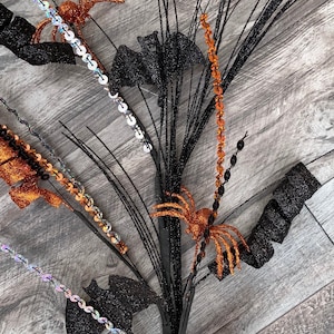 Halloween Spray, Black, Orange, Glitter Bats, Spiders, Mark Roberts, 28”