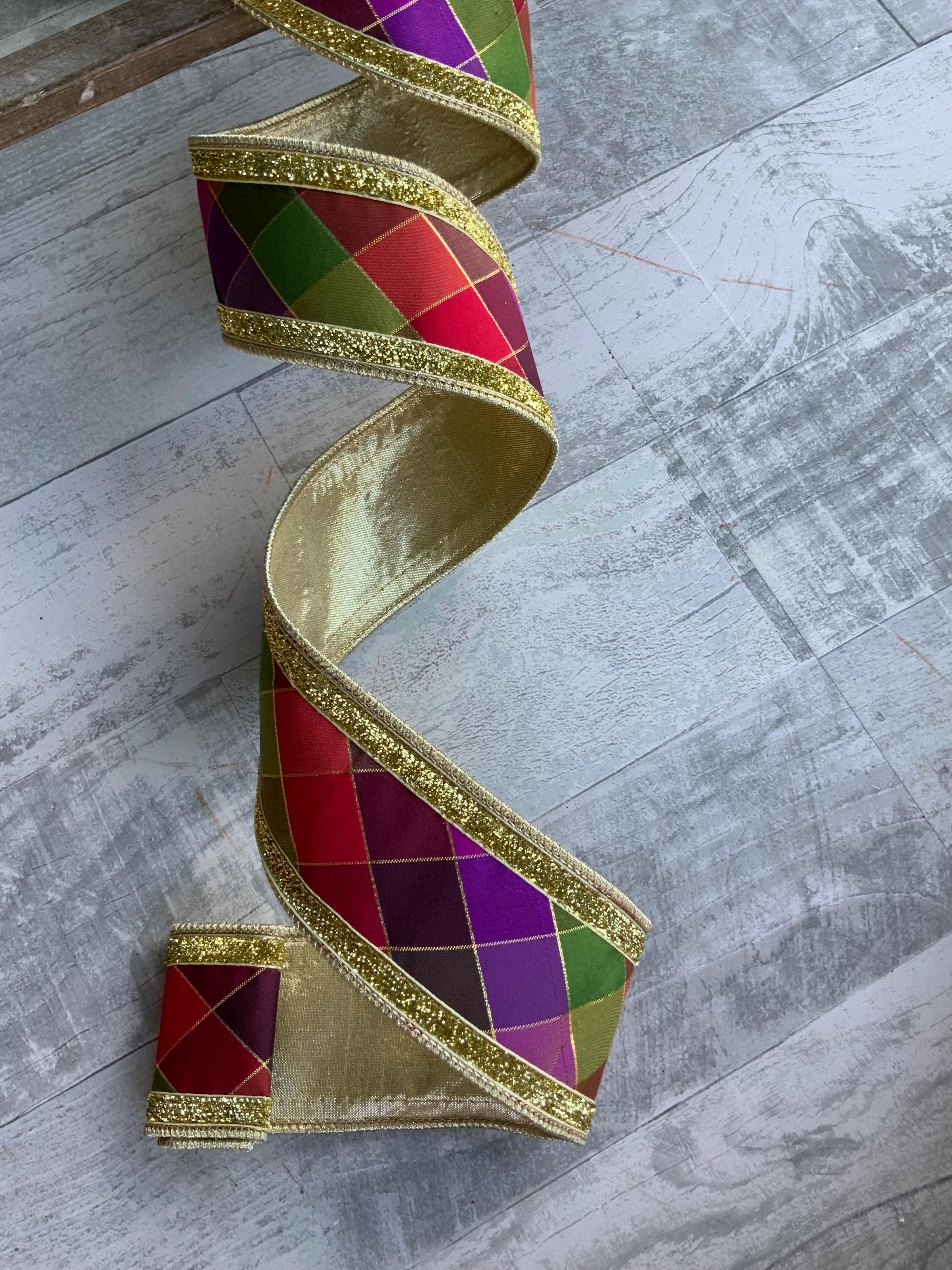 Check Ribbon, Stain Glass, Gold, Green, Purple, Designer