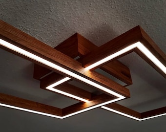 LED ceiling lamp solid wood dimmable remote handcrafted design loft modern