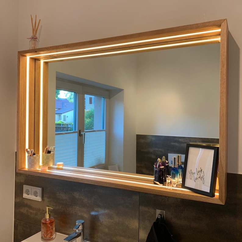 LED Spiegel Holz Badspiegel Spiegelkonsole Badezimmerspiegel Badezimmer