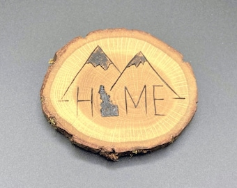 Woodburned Idaho Coaster*Idaho Home Decor*Oak Wood Slice*Rustic Coaster*RV Dining Decor*Oak Wood Rounds*Idaho Lovers Gift*Cabin Decor