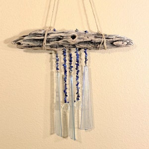Driftwood Beach Wind Chime*Blue and Crystal Chime*Patio Art*Outdoor Nautical Decor*Northwest Driftwood*Ocean Wall Decor*Nautical Mobile