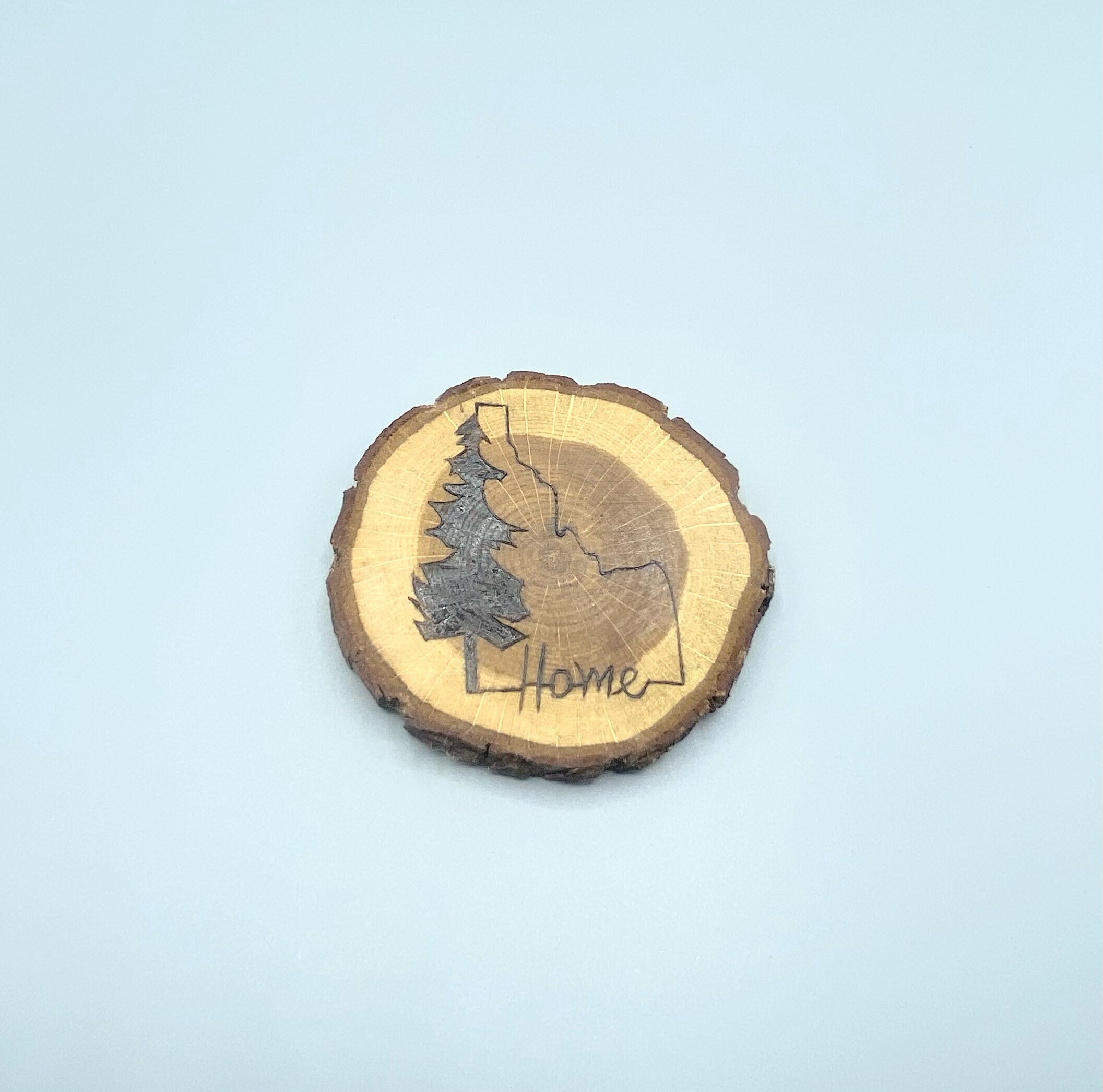 Woodburned Idaho Coaster*Idaho Home Decor*Oak Wood Slice*Rustic Coaster*RV Dining Decor*Oak Wood Rounds*Idaho Lovers Gift*Idaho Trees