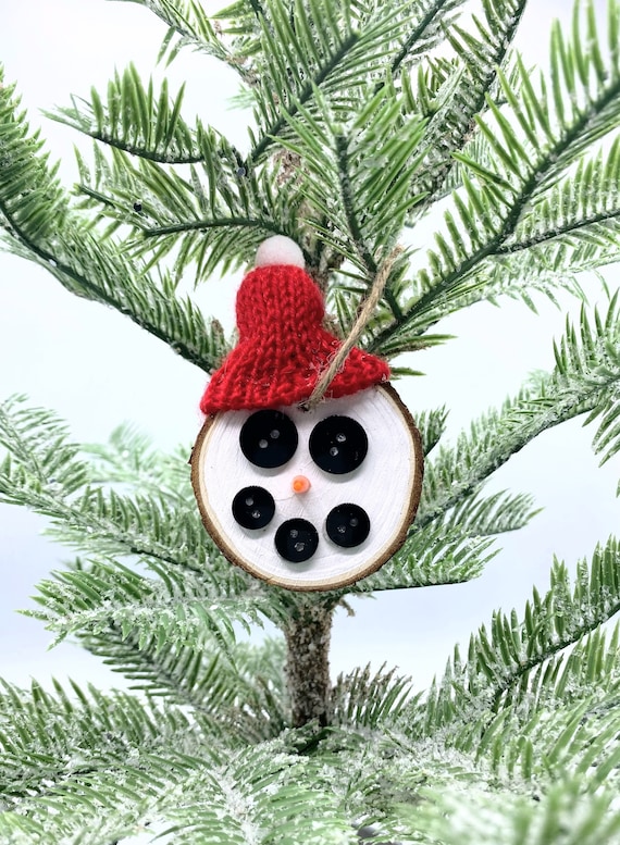 Hand Painted Snowman Ornament: Pine Wood Christmas Decor