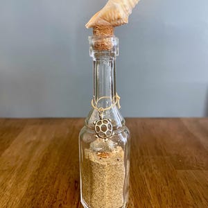 Nautical Sea Glass Bottle*Mini Seashell Bottle*Ocean in a Bottle*Unique Shell Bottle*Unique*Turtle Charm*Nautical Bottle Decor*Beach House