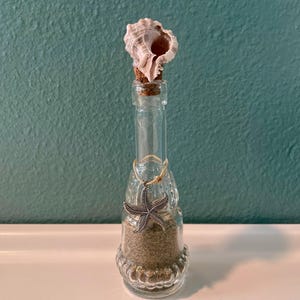 Nautical Sea Glass Bottle*Mini Seashell Bottle*Ocean in a Bottle*Beach Sand Bottle*Starfish Charm Bottle*Nautical Bottle Decor*Beach House
