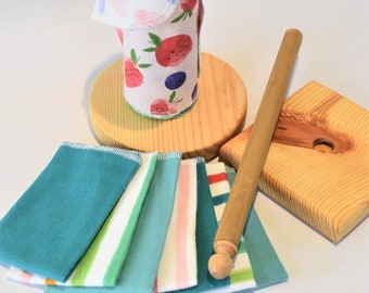 Reusable Paper Towels with Wooden Holder