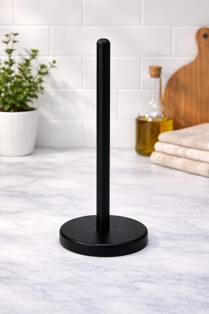 Wooden Reusable Paper Towel Holder - Use like Paper Towels! Black