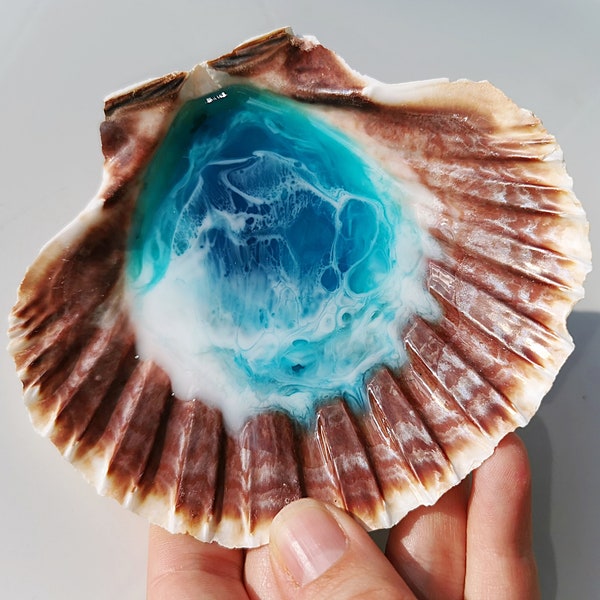 Ozean Schale in einer Muschel, Resin Meer Muschel, Ringschale, Seifenschale, Dekorative Schale mit Resin, Muschel Meer Strand Schale
