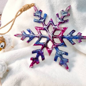 Étoile des neiges avec résine sur bois, décoration de Noël, dégradés rose-bleu-violet-blanc, double couche de résine, effet 3D, édition hiver