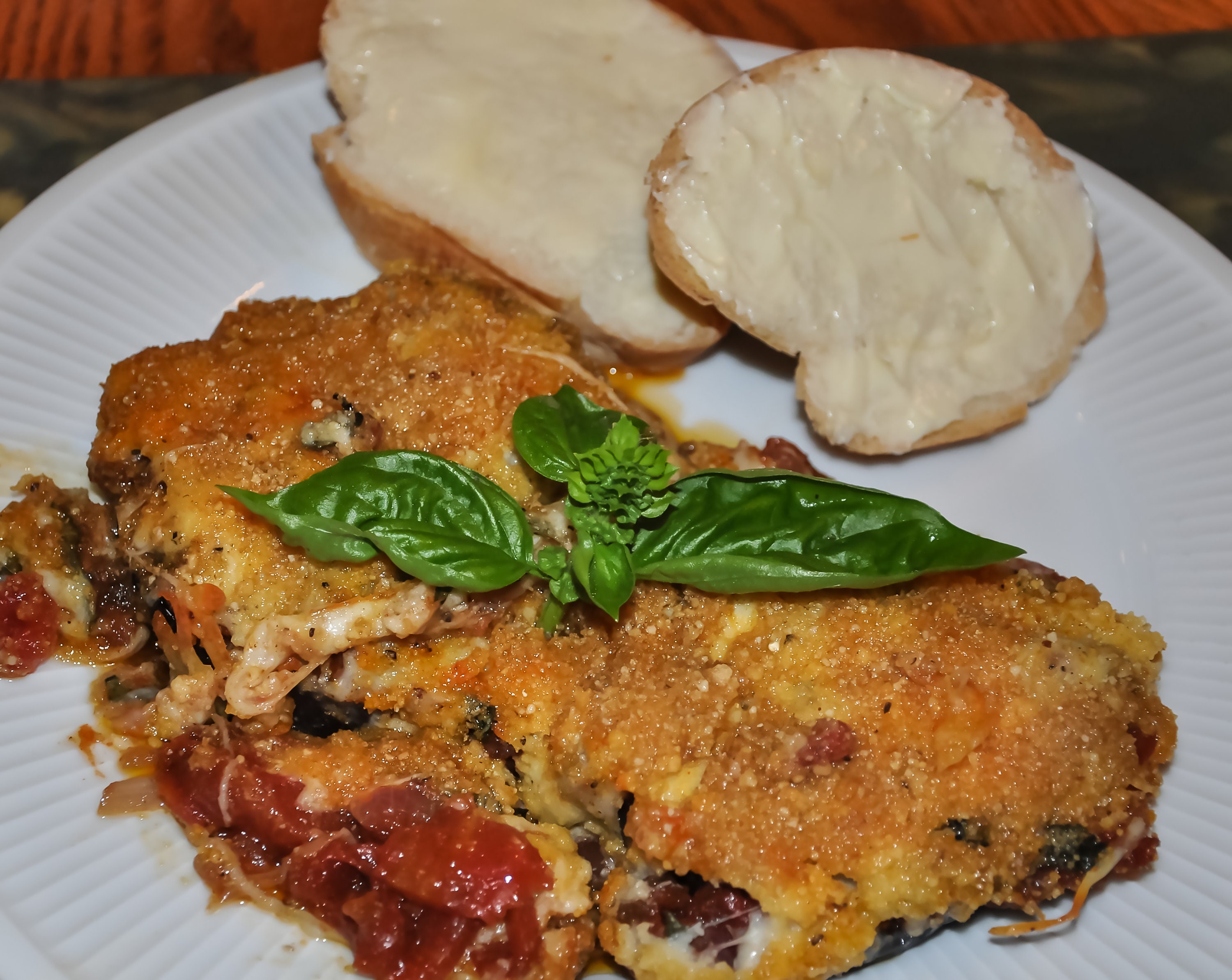 Eggplant Parmigiana With Basil and French Bread Etsy