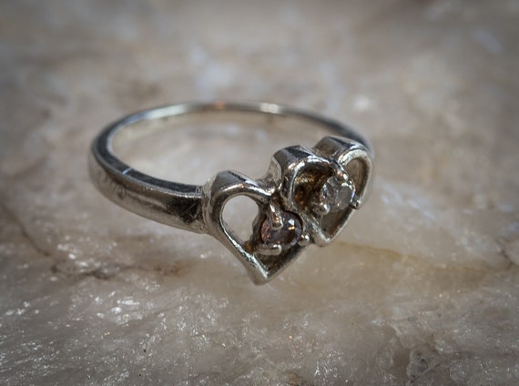 Sterling Silver Petite CZ Double Heart Ring Sterling Silver Petite CZ Double Heart Ring