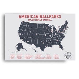 Major League Baseball Pushpin Poster - MLB Baseball Stadiums Map - Man Cave Decor - Gift for Sports Fans - Bucket List Gift - Pushpin Poster