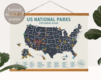 USA National Park Scratch Off Map + Magnetic Frame - Scratch Off Travel Poster - Scratch Travel Map - Explorer Map - Great Christmas Gift