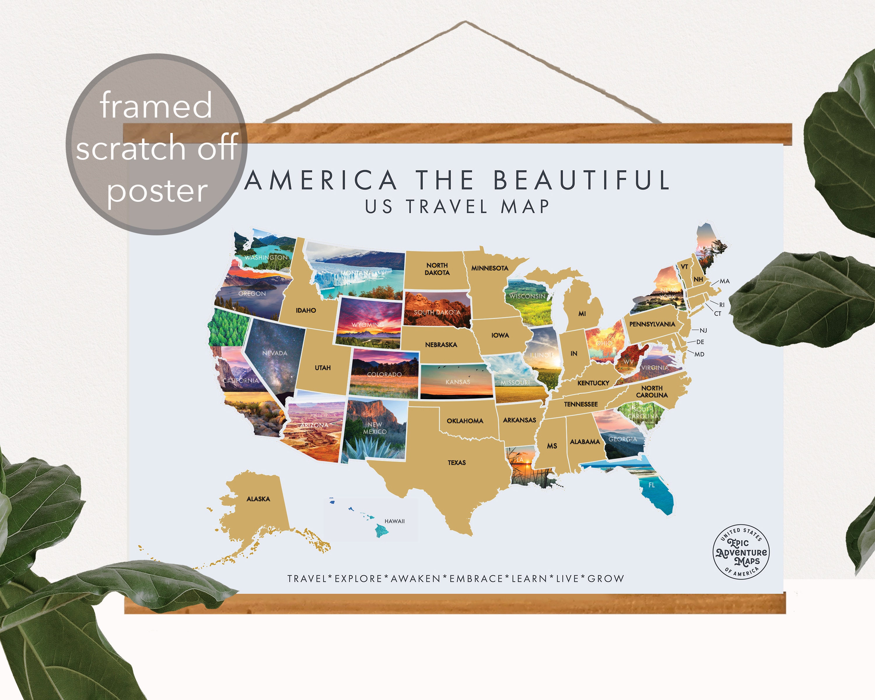 USA Scratch Off Map Frame Scratch Off Poster Etsy