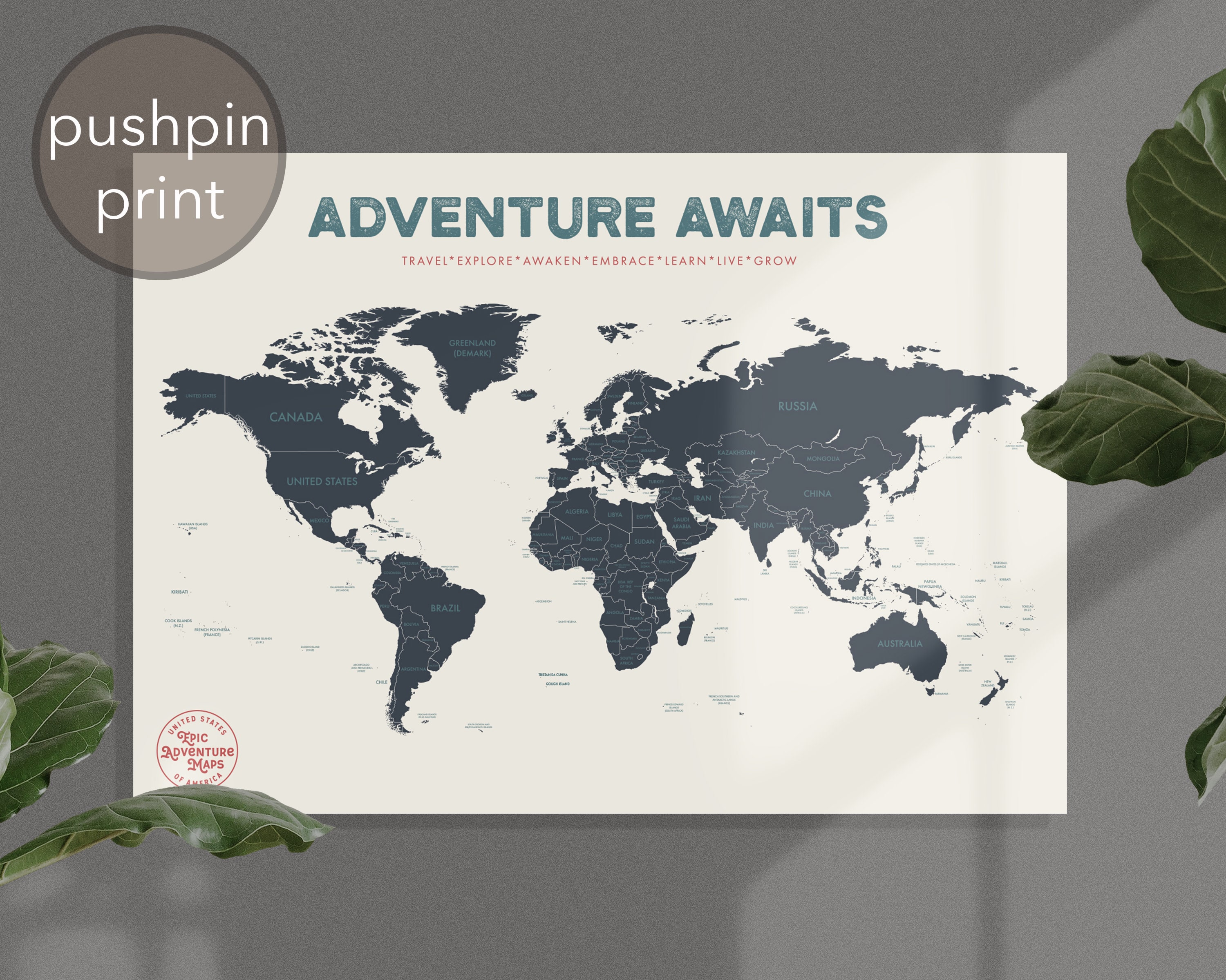 Pushpin World Travel Map Poster Mark Travels Around The Etsy Map To Mark Travels