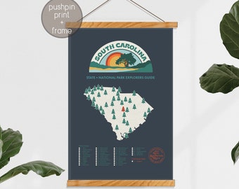 South Carolina State Parks Poster, Gorgeous Map of South Carolina Featuring National and State Parks,  South Carolina Gift, 12 x 18”