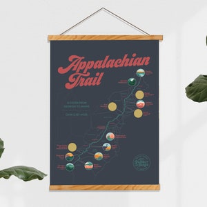 Appalachian Trail Scratch Off Map - Interactive trail map features scratch off trails through all 14 states -  Great gift for traveler - AT