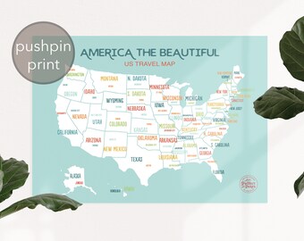 USA Pushpin Travel Map -  USA Poster - Mark Travels through the USA - Great Gift for Travelers - Road Trip Tracker -  Bucket List Gift