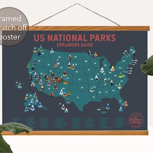 USA National Park Scratch Off Poster + Magnetic Frame- Scratch Off Travel Poster - Scratch Travel Map With Magnetic Frame - Great Gift