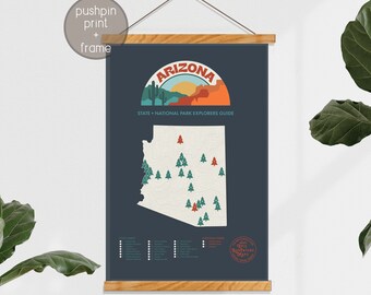 Arizona State Parks Poster, Gorgeous Map of Arizona Featuring National and State Parks,  Arizona Gift, Arizona State Map, 12 x 18”