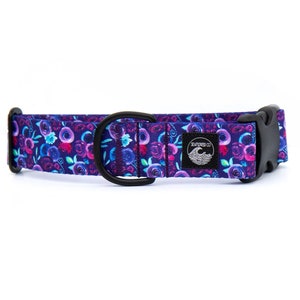 Purple Floral  Webbing Dog Collar | Water Resistant | Vibrant Summer Flower Pet Collar | Female Dog Collar | Girl Dog Collar | Martingale