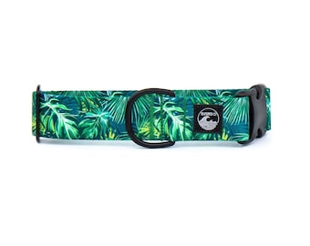 Tropical Palm Tree Dog Collar | Summer Pet Collar | Beach Collar Stainless Steel | Black Metal Collar | Boat Dog Collar |Boy/Girl Dog Collar