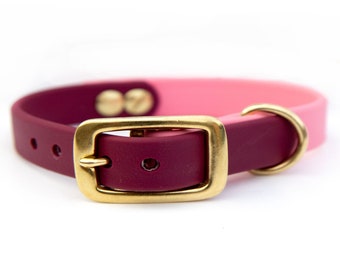 Biothane and Solid Brass Tongue Buckle Made to Order 34 Solid Color Dog Collar Stink-Proof Easy to Clean Waterproof