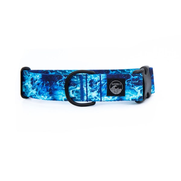 Ocean Blue Wave Dog Collar | Nautical Pet Collar | Beach Collar Stainless Steel | Black Metal | Girl Dog Collar | Boy Summer Martingale