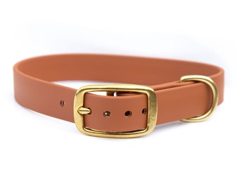 Biothane and Solid Brass Tongue Buckle Made to Order 34 Solid Color Dog Collar Stink-Proof Easy to Clean Waterproof